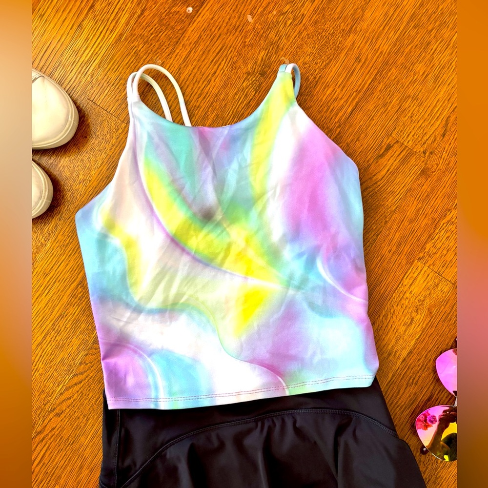 Athleta Girl EUC xxl/16 Long Distance Strappy Tank Top, built in bra, tie-dye